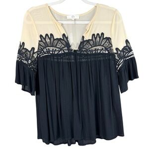 entro boho lace yoke blouse top size small